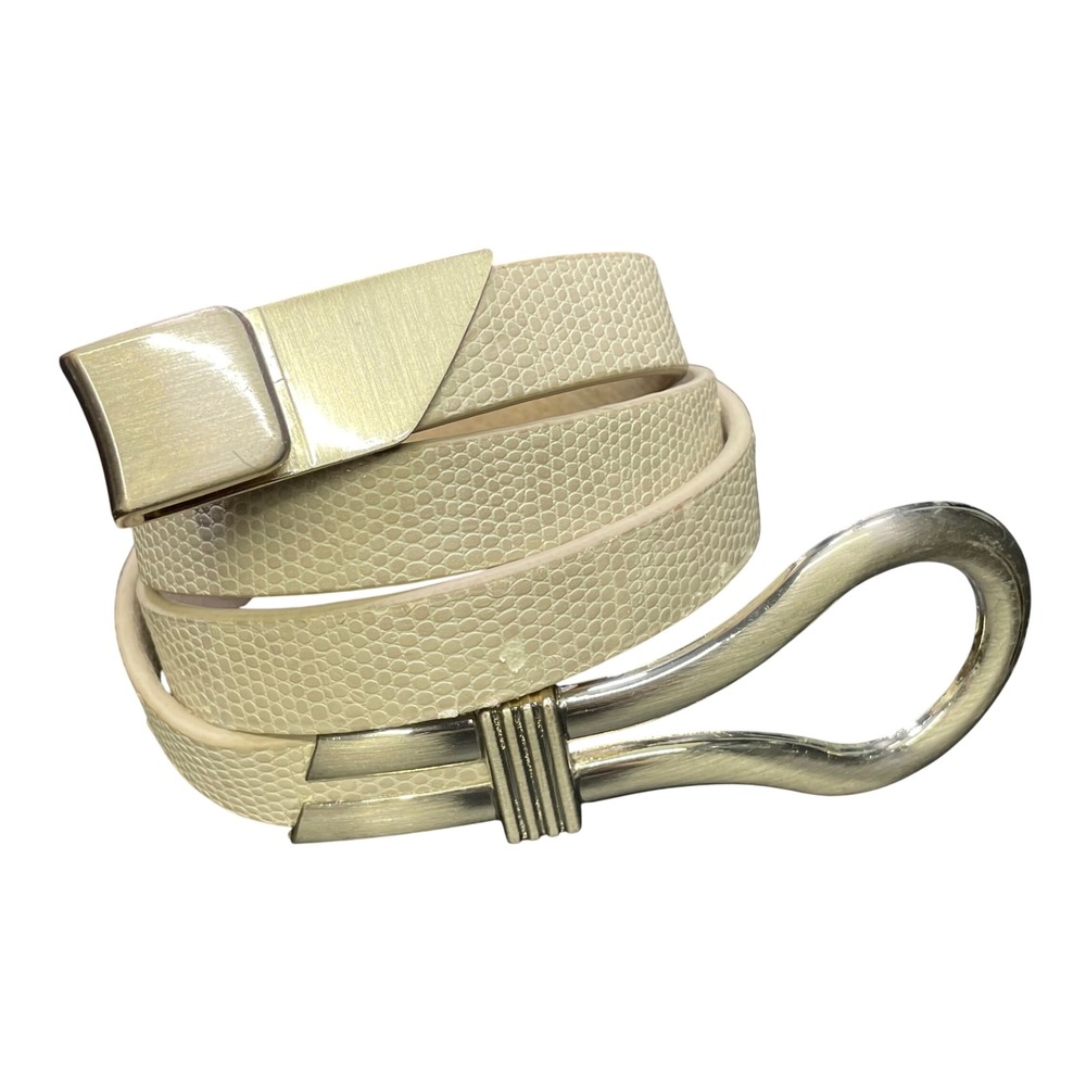 Chicos Skinny Belt Women S Cream Faux Snake Leather Back Silver Hook Buckle FLAW